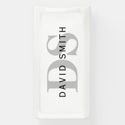 Moderne naam & monogram | Wit Zwart & Grijs Spandoek (Verticaal)
