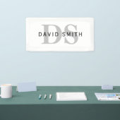 Moderne naam & monogram | Wit Zwart & Grijs Spandoek (Beurs)