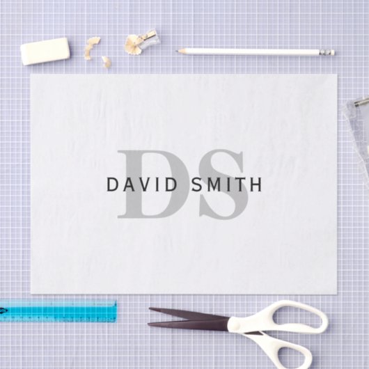 Moderne naam & Monogram | Wit Zwart & Grijs Tissuepapier (Craft)