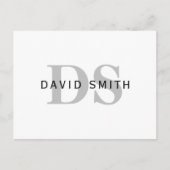 Moderne naam & Monogram | Wit Zwart & Grijs Uitnodiging Briefkaart (Voorkant)