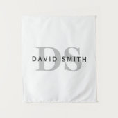 Moderne naam & Monogram | Wit Zwart & Grijs Wandkleed (Voorkant)