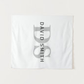 Moderne naam & Monogram | Wit Zwart & Grijs Wandkleed (Voorkant (horizontaal))