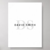 Moderne naam & Monogram | Zwart Wit & Grijs Poster (Voorkant)