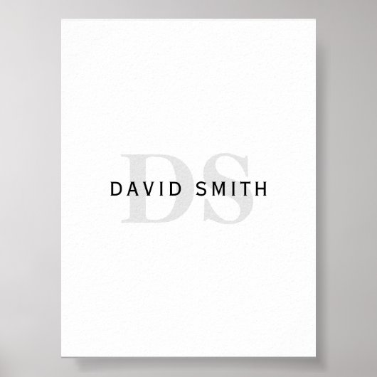Moderne naam & Monogram | Zwart Wit & Grijs Poster (Voorkant)