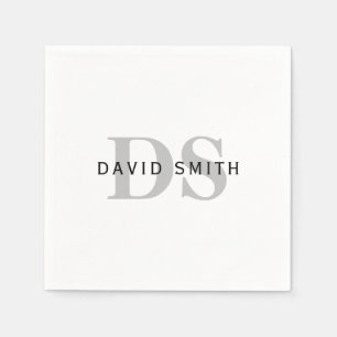 Moderne naam & Monogram   Zwart Wit & Grijs Servet