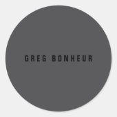 Moderne naam of andere tekst Sjabloon | Donker gri Ronde Sticker (Voorkant)