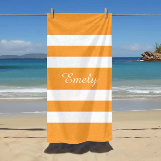 Moderne naam oranje gestreepte zwembad strandlaken