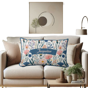 Moderne naam Pastel Wildflower Blooms Botanisch Pl Kussen