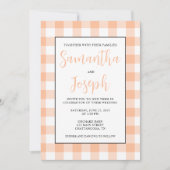 Moderne naam Peach Gingham Country Wedding Kaart (Voorkant)