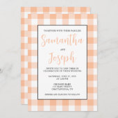 Moderne naam Peach Gingham Country Wedding Kaart (Voorkant / Achterkant)