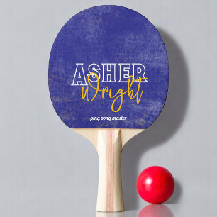 Moderne naam 'ping pong master' verouderd blauw tafeltennisbatje
