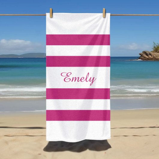 Moderne naam roze gestreepte zwembad strandlaken