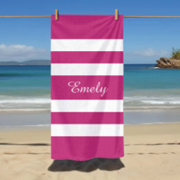 Moderne naam roze gestreepte zwembad strandlaken