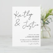 Moderne naam script calligrafie zwarte witte bruil kaart (Staand voorkant)