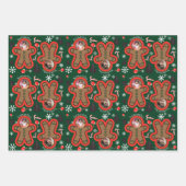 Moderne Naam Twee foto Kerstmis Gingerbread Man 3 Inpakpapier Vel (Voorkant 3)