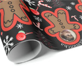 Moderne Naam Twee foto Kerstmis Gingerbread Man Cadeaupapier (Rol Hoek)