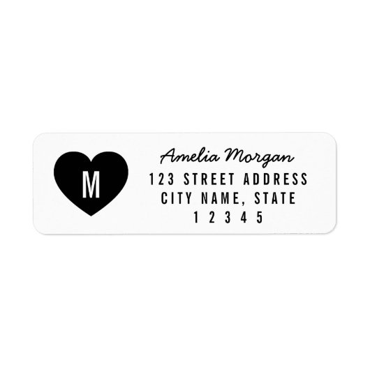 Moderne naam van heart Monogram Retouradres Etiket (Voorkant)