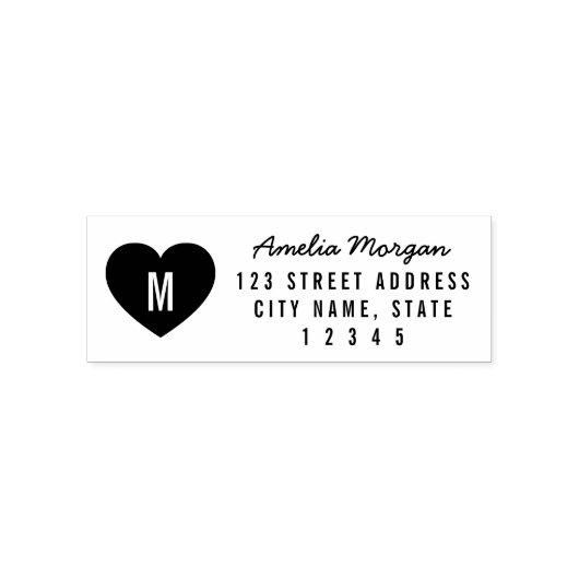 Moderne naam van heart Monogram Retouradres Zelfinktende Stempel (Design)