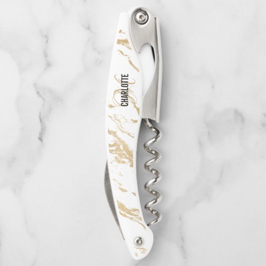 Moderne naam van het witte goudmarmer kurkentrekker (Achterkant)