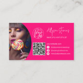 Moderne naam vet roze script make-up haar logo qr visitekaartje (Achterkant)