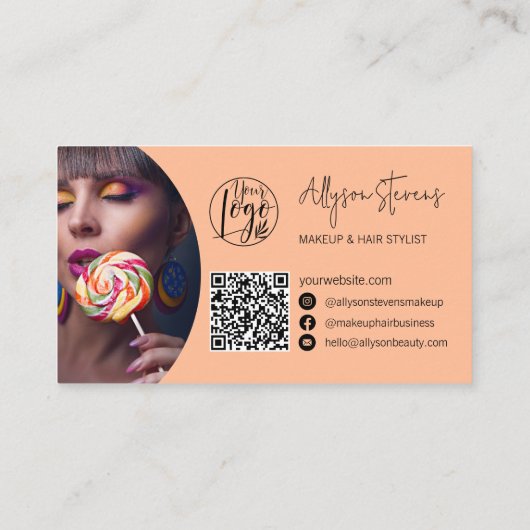 Moderne naam vet script make-up haar logo qr perzi visitekaartje (Achterkant)