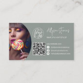 Moderne naam vet script make-up hair logo qr groen visitekaartje (Achterkant)