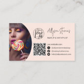 Moderne naam vet script make-up hair logo qr roze visitekaartje (Achterkant)