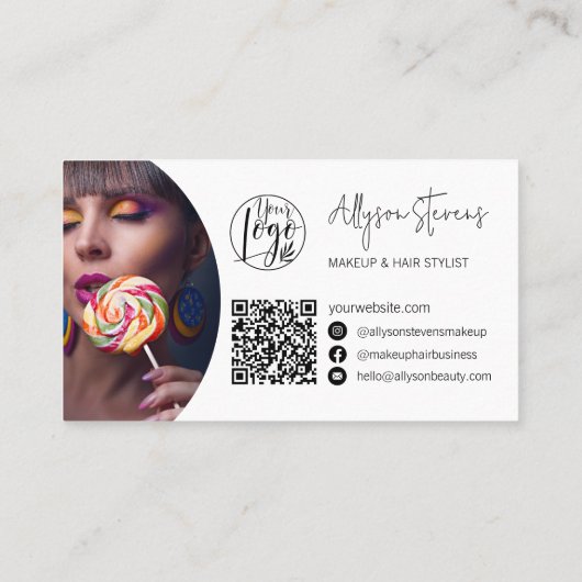 Moderne naam vet script make-up logo qr code visitekaartje (Achterkant)