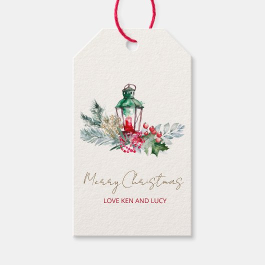 Moderne Naam Waterverf Script Prettig Kerstfeest Cadeaulabel (Voorkant)