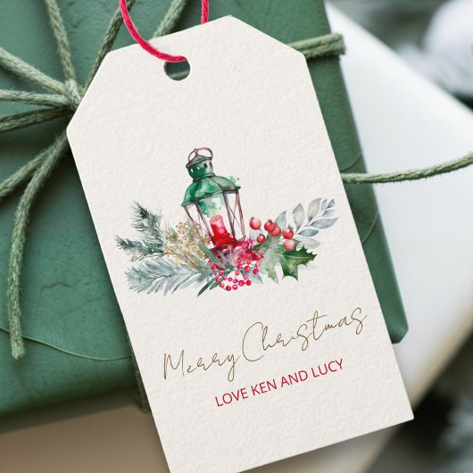 Moderne Naam Waterverf Script Prettig Kerstfeest Cadeaulabel