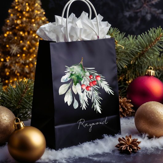 Moderne Naam Waterverf Script Prettig Kerstfeest Medium Cadeauzakje