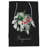 Moderne Naam Waterverf Script Prettig Kerstfeest Medium Cadeauzakje (Voorkant)