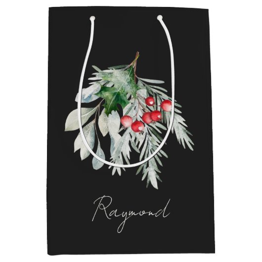 Moderne naam Waterverf Script Vrolijk kerstfeest Medium Cadeauzakje (Voorkant)