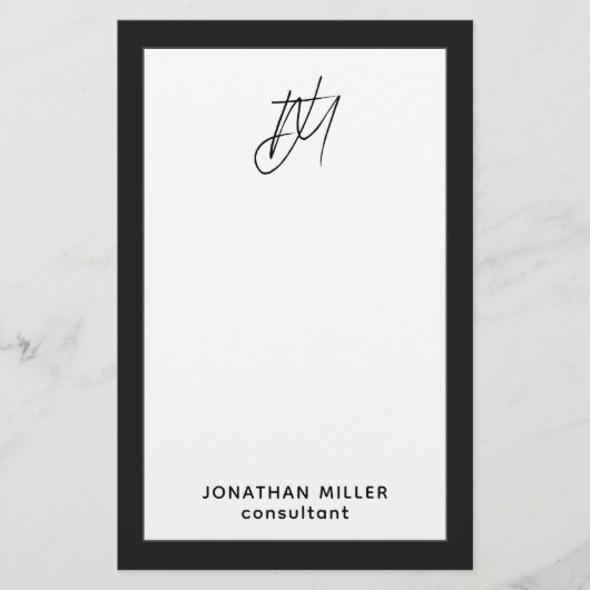 Moderne naam zwart-wit monogram briefpapier (Voorkant)