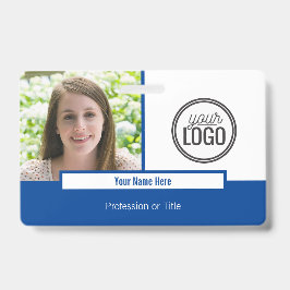 Moderne naamkaartje met foto en diepblokke kleuren badge