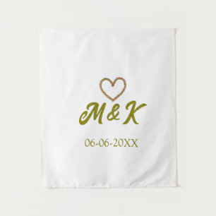 Moderne naamletter van het bruidspaar met gouden h wandkleed