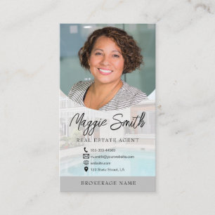 Moderne NaamManuscript de Foto Real Estate Agent B Visitekaartje