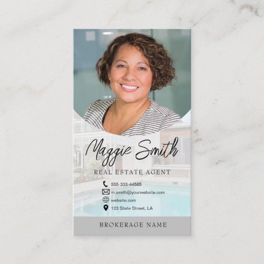 Moderne NaamManuscript de Foto Real Estate Agent B Visitekaartje (Voorkant)