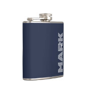 Moderne naammonogram donkerblauw witte strepen heupfles (Rechts)