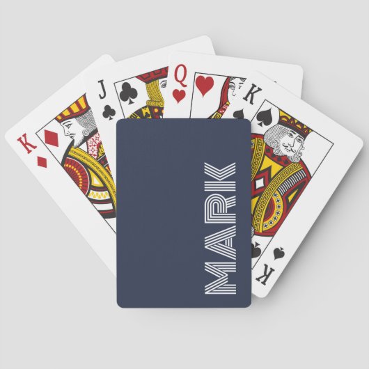 Moderne naammonogram donkerblauw witte strepen pokerkaarten (Achterkant)