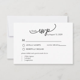 Moderne naammonogram met blad in script  RSVP kaartje
