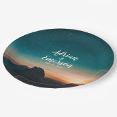 Moderne nacht Sky Mountain Galaxy Sunrise bruiloft Papieren Bordje (Gekanteld)