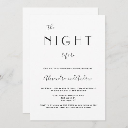 Moderne nacht Vóór het repetitief diner uitnodigin Kaart (Voorkant / Achterkant)
