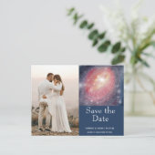 Moderne nachthemel sterrenstelsel blauw paars save briefkaart (Staand voorkant)