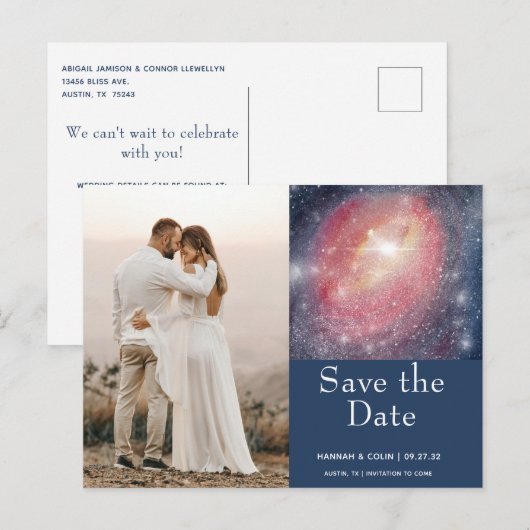 Moderne nachthemel sterrenstelsel blauw paars save briefkaart (Voorkant / Achterkant)