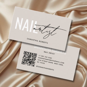 Moderne nagelkunstenaar QR-code beige Visitekaartje