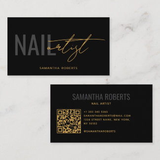 Moderne nagelkunstenaar QR-code zwart goud Visitekaartje