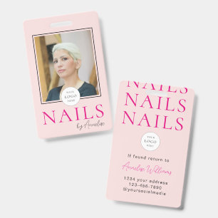 Moderne nagels Blush Roze Vet Logo Foto Salon Naam Badge