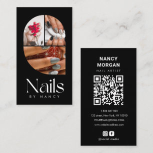 Moderne nagelsalon met boog 3 foto-collage QR-code Visitekaartje