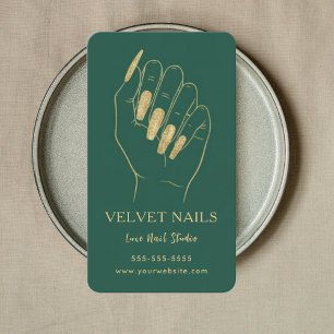 Moderne nagelstyliste nagelkunstenaar donkergroene visitekaartje